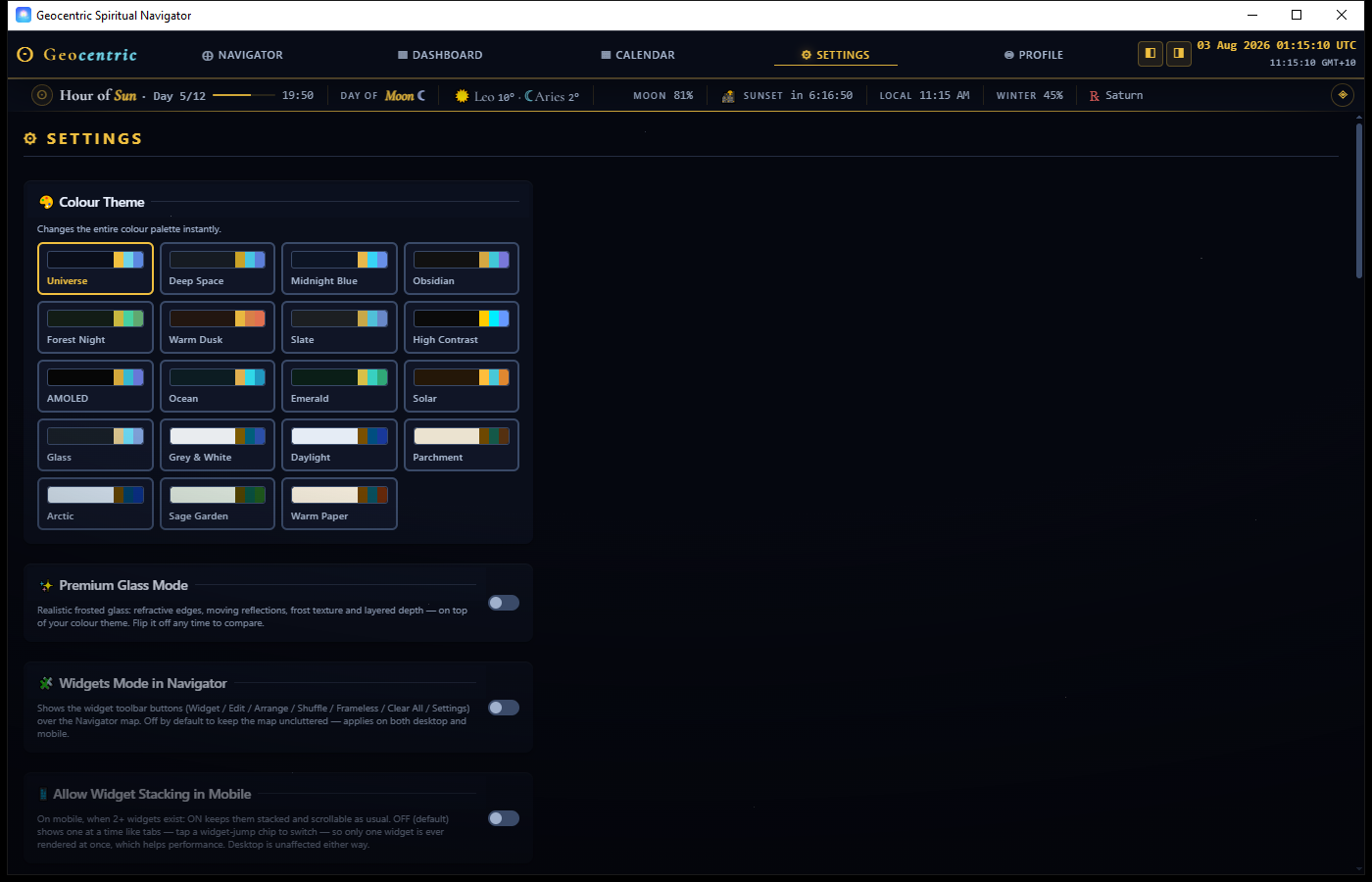 Theme and appearance settings